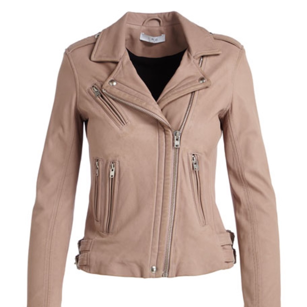 IRO Han Leather Biker Jacket Blush Size 44 Large
